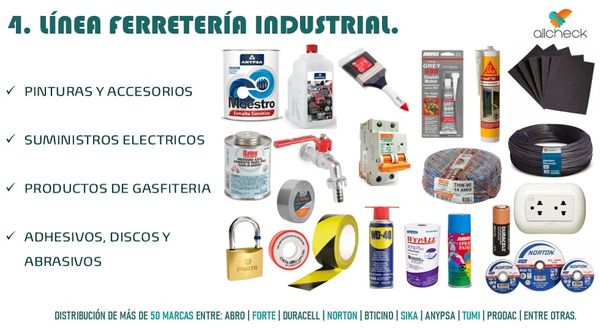 Productos de ferretería industrial variados.