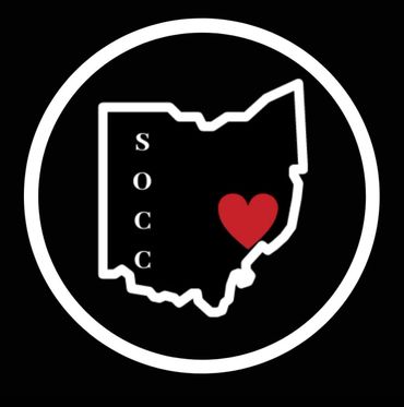 Outline of Ohio with a red heart and letters S O C C inside.