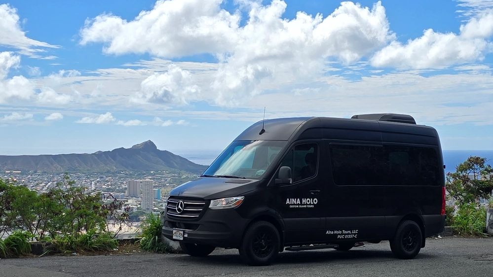 Private Mercedes Sprinter van for custom Oʻahu tours and transportation for groups up to 10 guests.