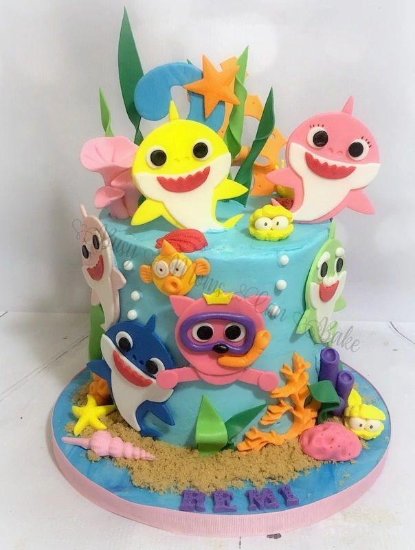 Fondant Baby Shark Cake Topper Decorations