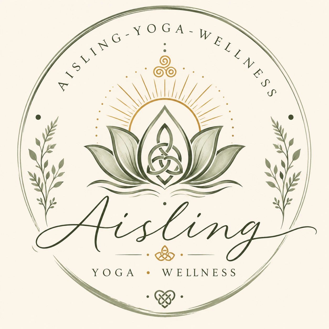 Elegant yoga and wellness logo with lotus and Celtic designs.