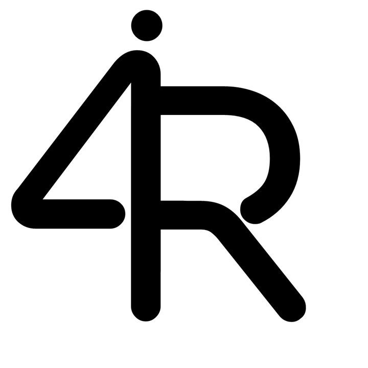 Stylized black logo with the characters '4R' on a white background.