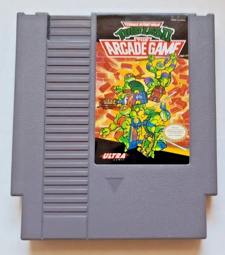 NES cartridge of Teenage Mutant Ninja Turtles II: The Arcade Game.