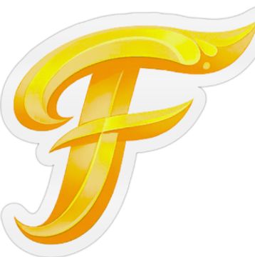 Golden letter F with shiny curves.