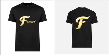 Black T-shirts with golden 'F' and 'Freesurf' logos.