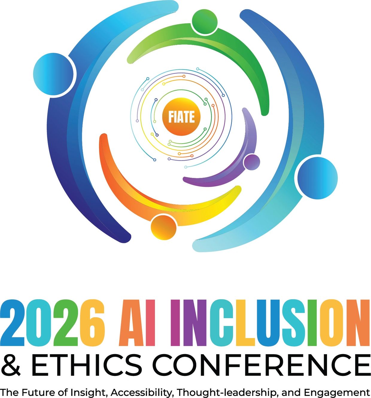 Logo for 2026 AI Inclusion &amp; Ethics Conference with vibrant colors and circular design.