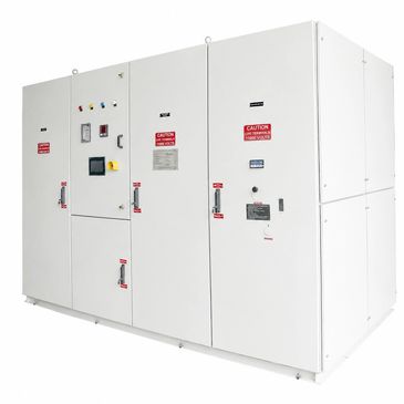 Large white industrial electrical control panel.