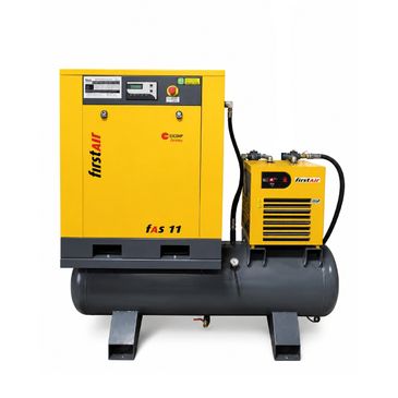 Yellow air compressor machine labeled 'first air'.