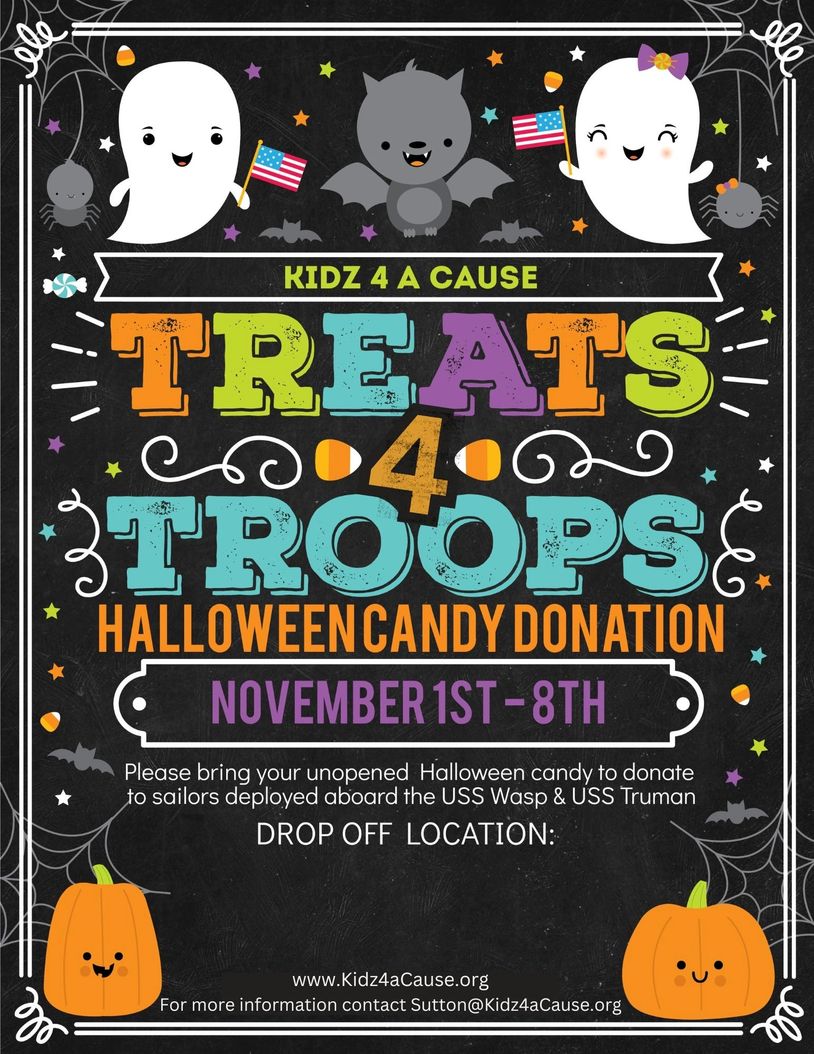 Halloween candy donation event for troops by Kidz 4 A Cause.