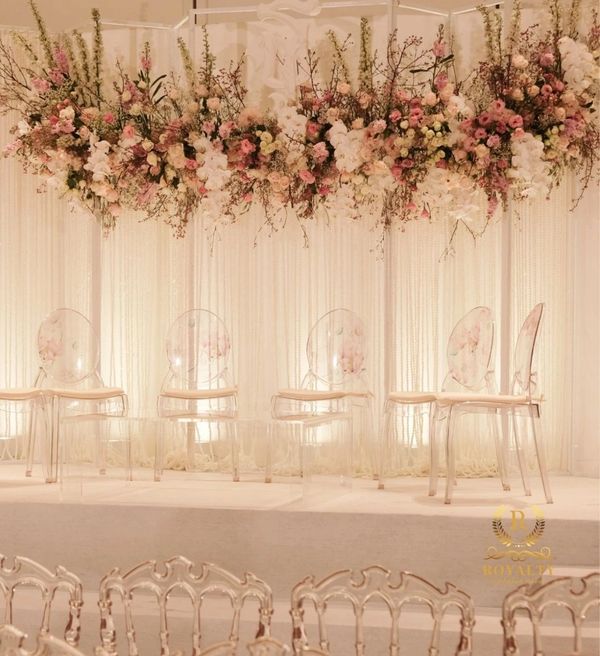 wedding reception, floral arch, chairs on stage, wedding planner designer, photography, photo shoot