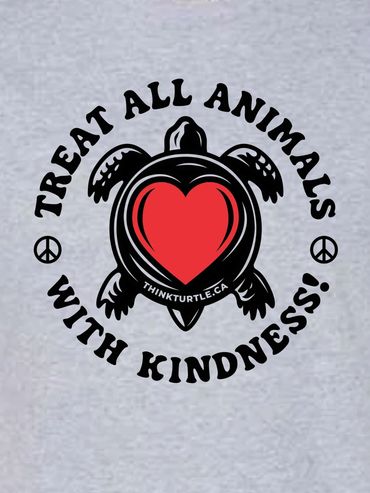 Turtle graphic with a heart and the message: Treat all animals with kindness!