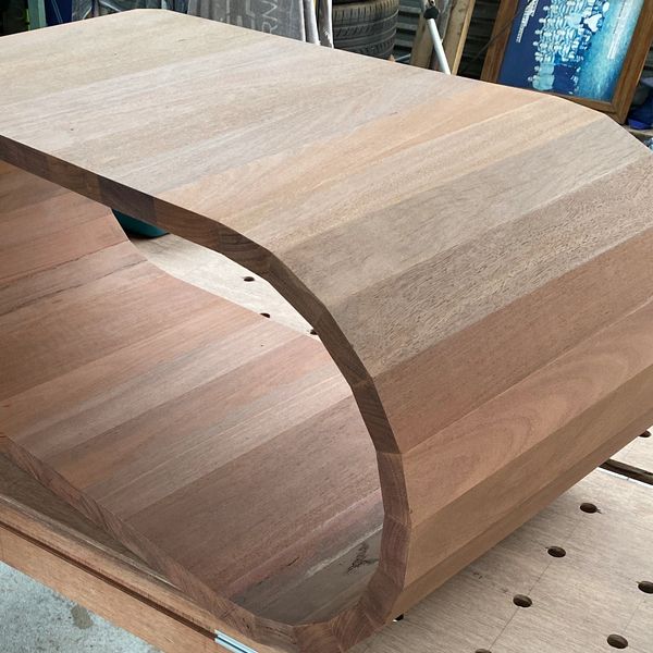 Recycled Hardwood Joinery Central Coast. Custom Iron bark segmented arch coffee table