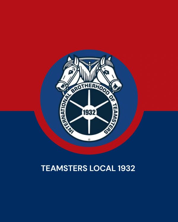 Teamsters Local 1932 logo with horses and a wheel.