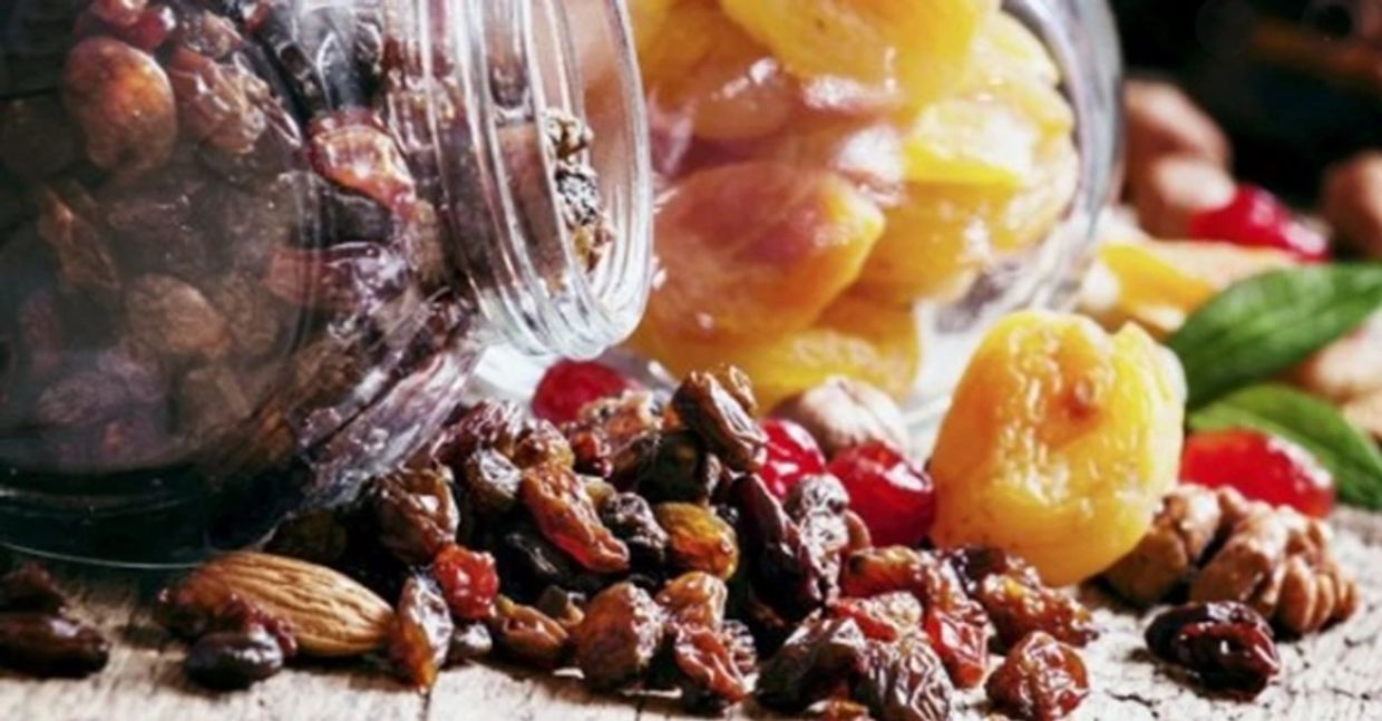 Dried fruits, including apricots, raisins and others, containing the trace element Boron.