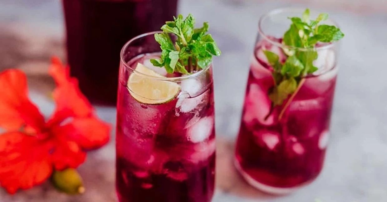 A couple of glasses of Hibiscus infused drinks, popularly known to have immune-boosting effects.