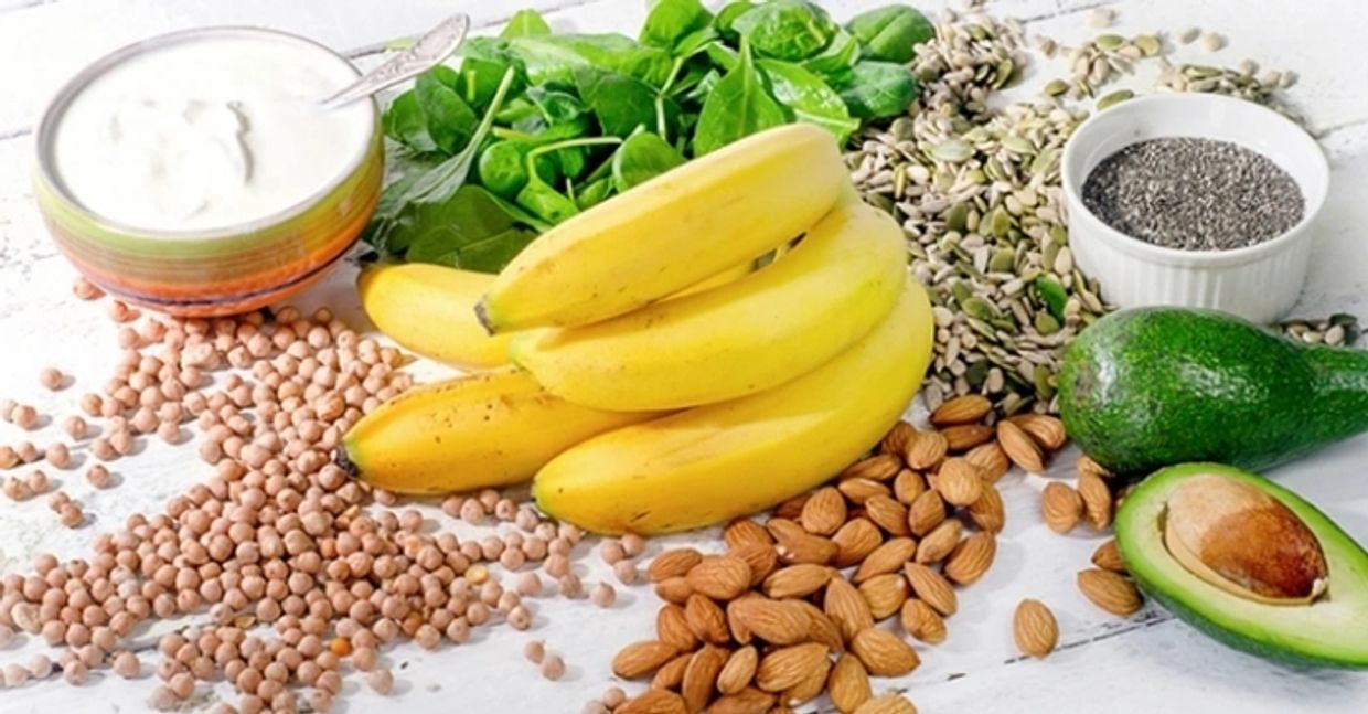 Foods rich in Magnesium such as bananas, yoghurt, almonds, rocket, avocadoes, chia seeds, buckwheat.