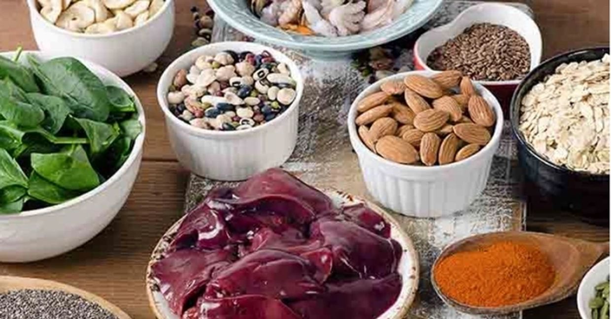 Foods with Manganese in them, including meat offal, almonds, spinach, dried pulses, some seeds et al
