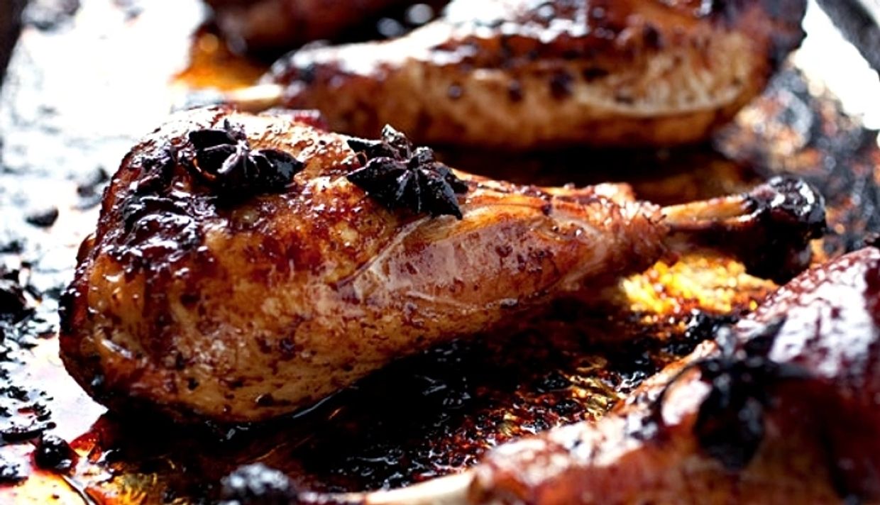 Chicken legs roasted in soy marinade and with Star Anise, an ingredient rich in antiviral Anethole.
