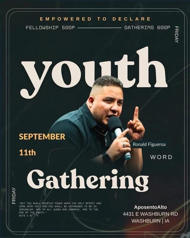 Youth gathering event flyer featuring Ronald Figueroa.