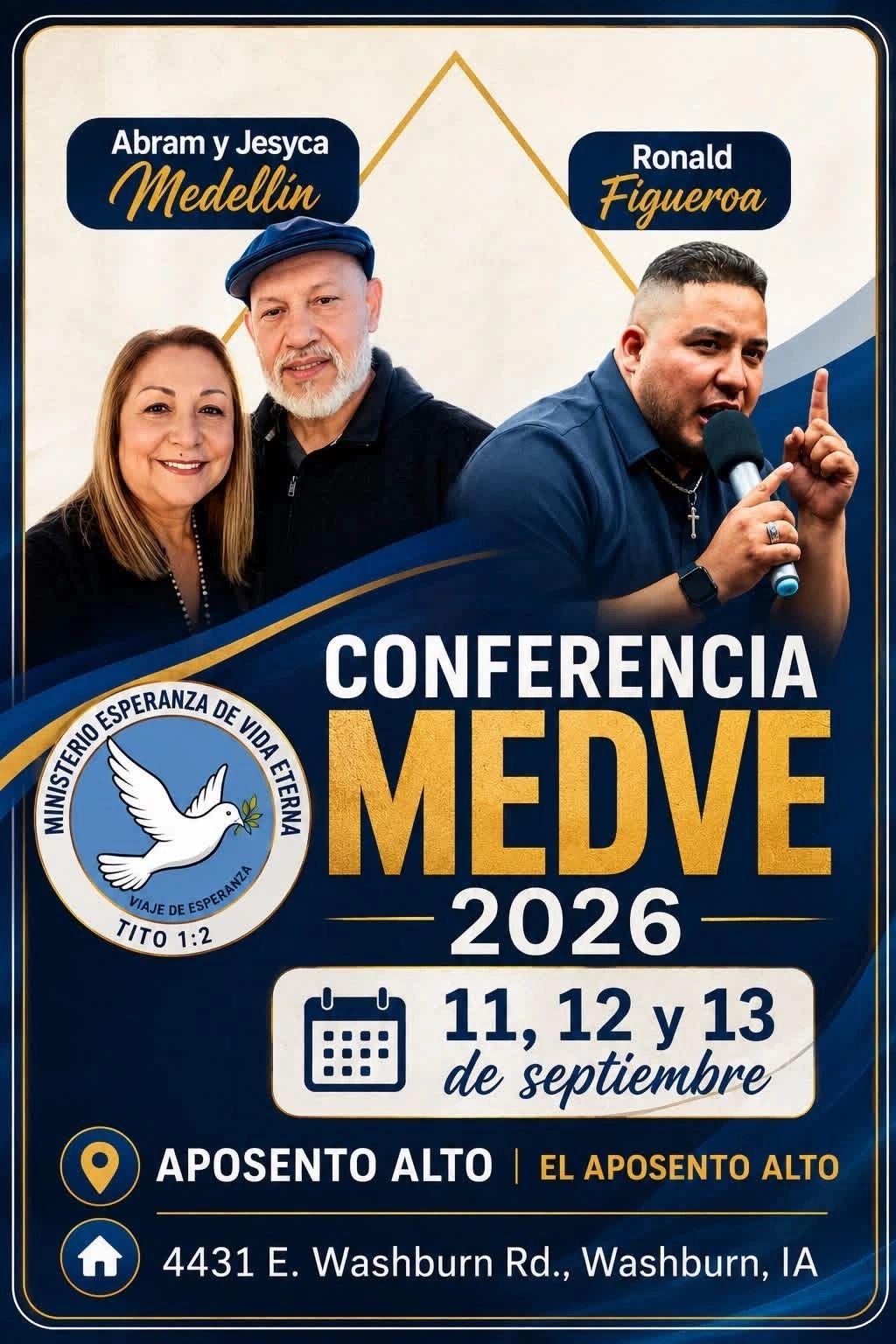 Conference MEDVE 2026 with Abram y Jesyca Medellin and Ronald Figueroa.