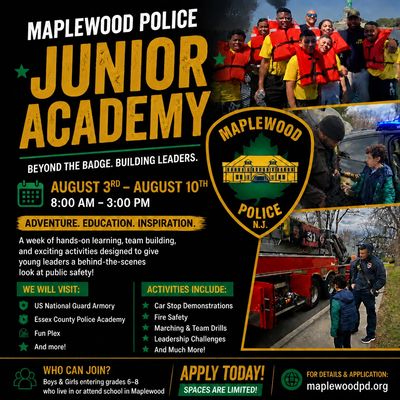 Flyer for Maplewood Police Junior Academy, August 3-10.