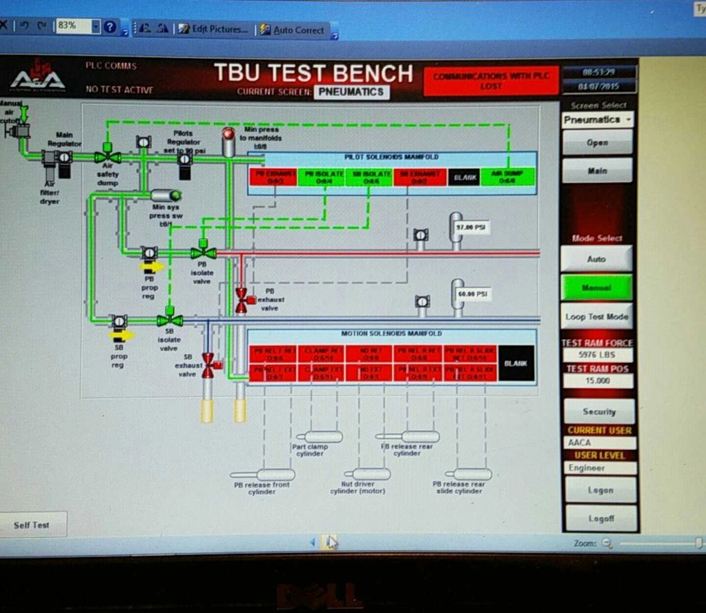 Bench Test Equipment HMI screen