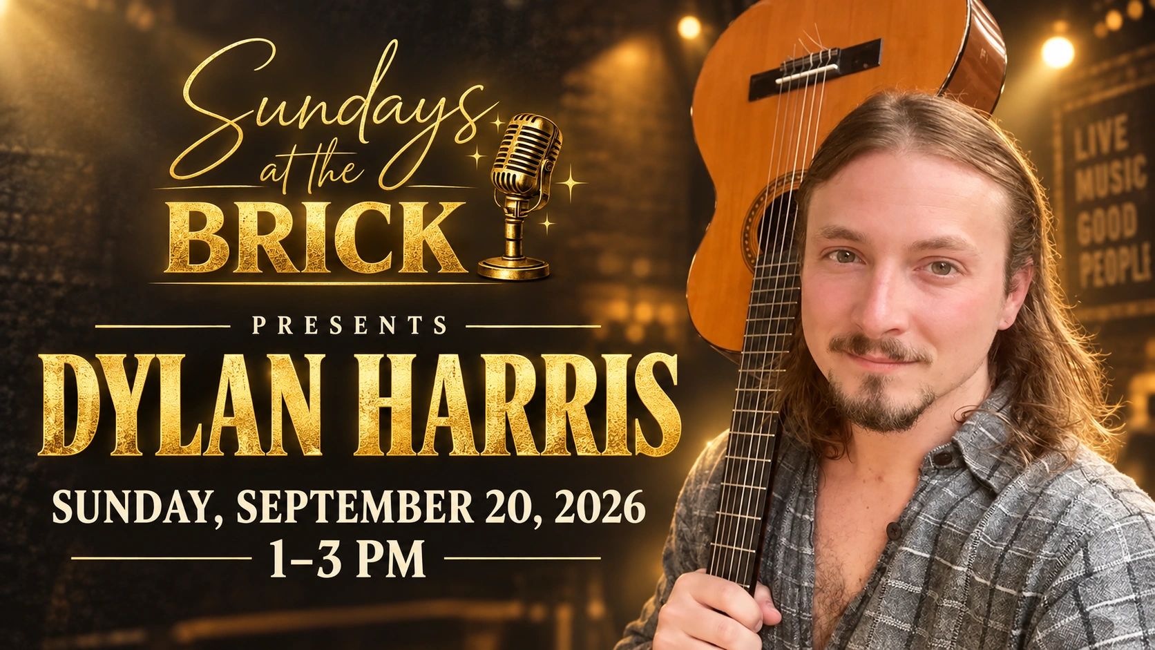 Concert poster for Dylan Harris at Sundays at the Brick.