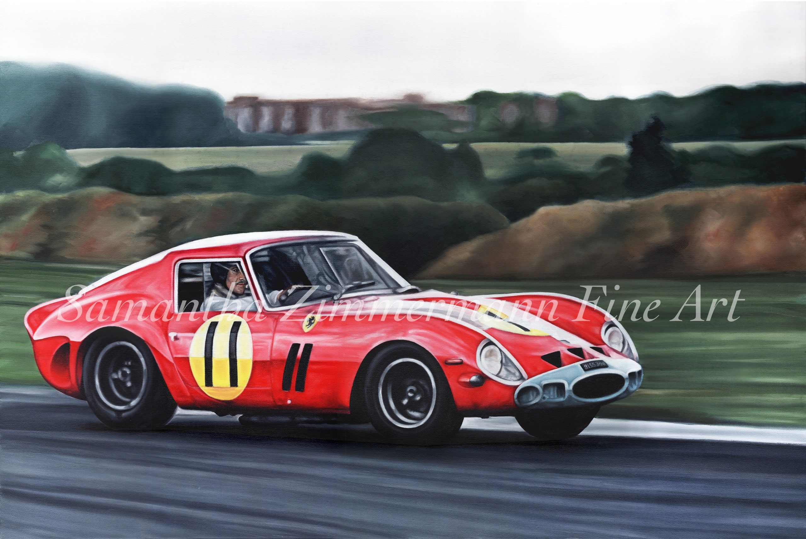 “250 GTO and Graham Hill", 24" x 36", Oil on Canvas, 2022.