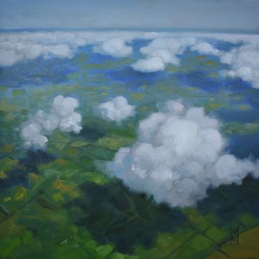 Aerial, clouds, landscape, painting