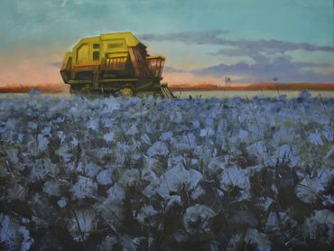 Cotton, combine, landscape, rural, painting