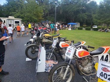 Wendell Poggie Honda XR 500 and BSA B 50 flat track race bikes at the Celebration car/bike show 2021