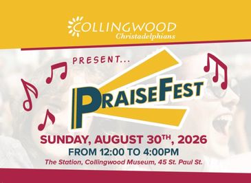 Collingwood PraiseFest event on August 30th, 2026.