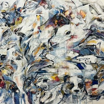 Abstract painting with a variety of hidden animals.