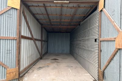 Inside of a covered boat trailer storage unit in Houston, Tx