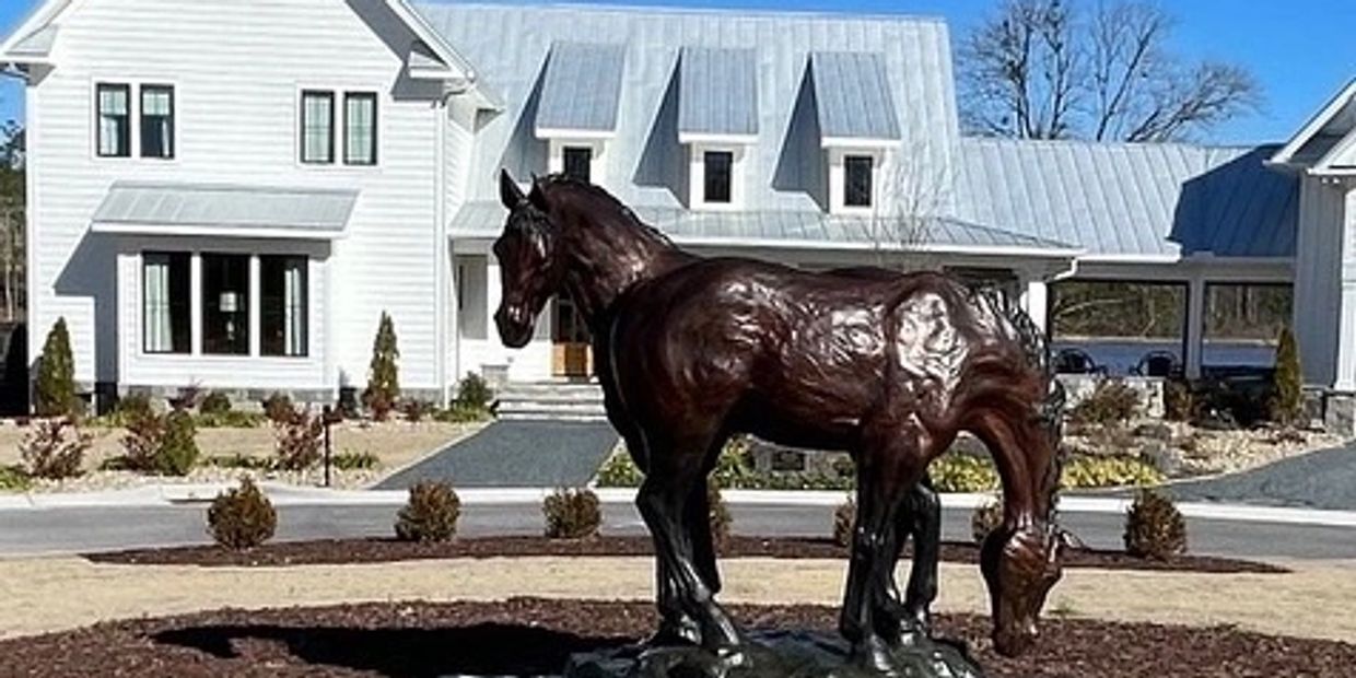 Tied at the Hip Bronze Monument Sculpture of two horses