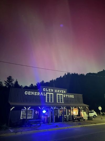 The northern lights captured above the Glen Haven General Store.