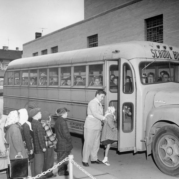 Students load up for their ride home after a day at St. Patrick's Elementary School