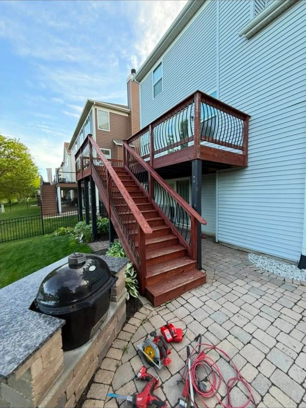 Red deck before we demolished to replace with Trex composite decking in St. Charles, IL