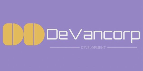 Logo of DeVancorp with yellow shapes on a purple background.