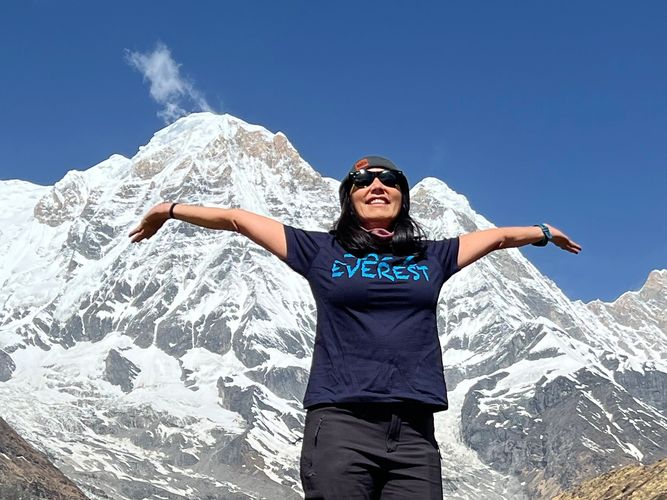 Standing in front of Annapurna with trekking company 100% Everest in Nepal, Nepalese Adventure 