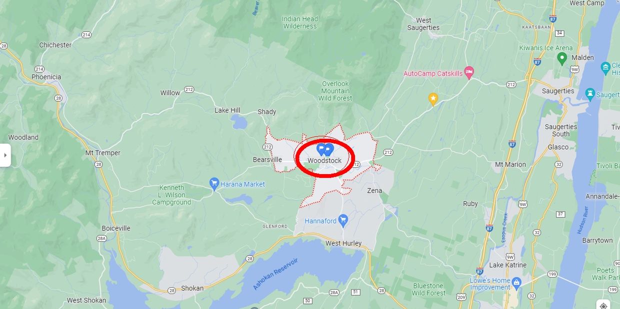 Google Map of Woodstock, NY