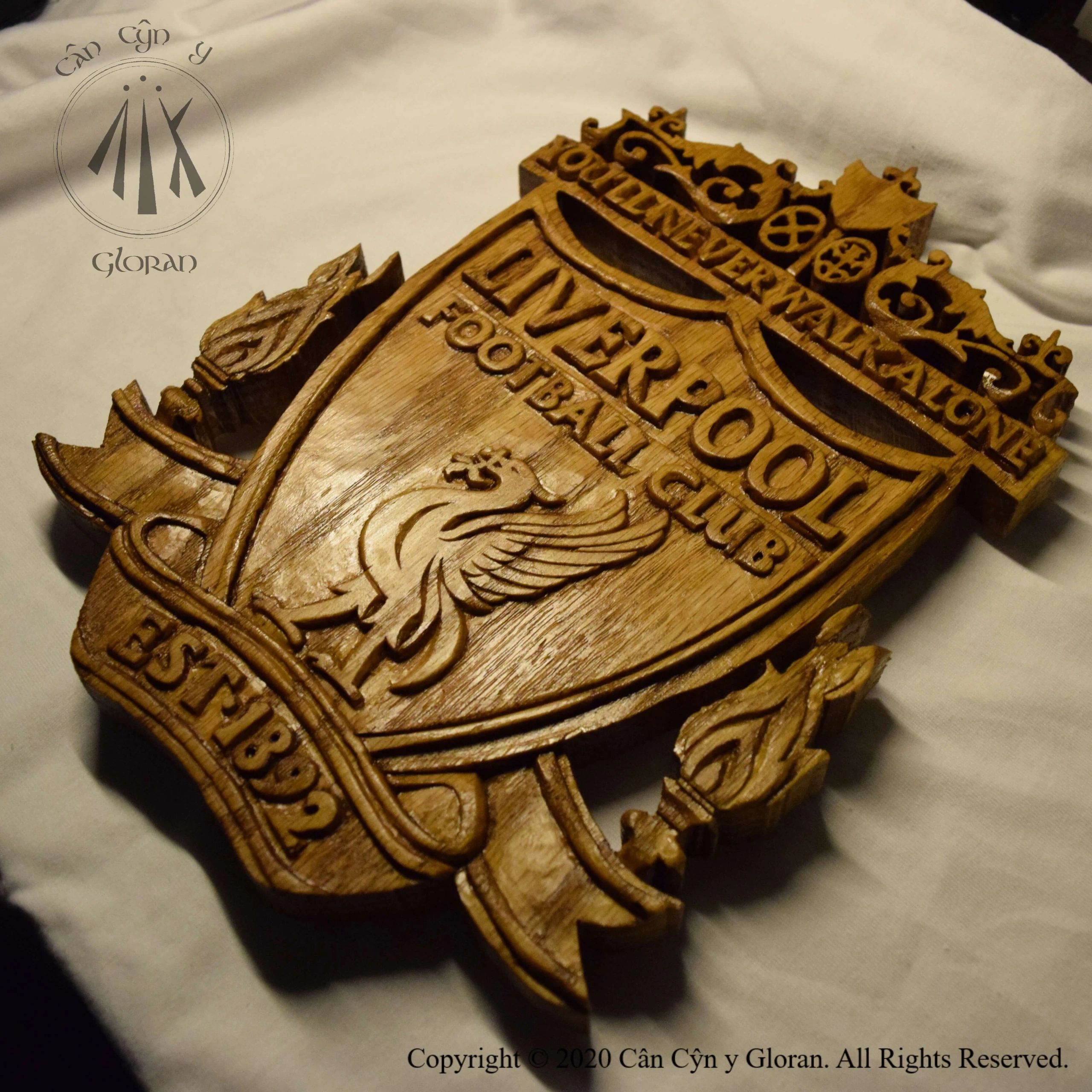 Liverpool FC badge, hand carved in oak.