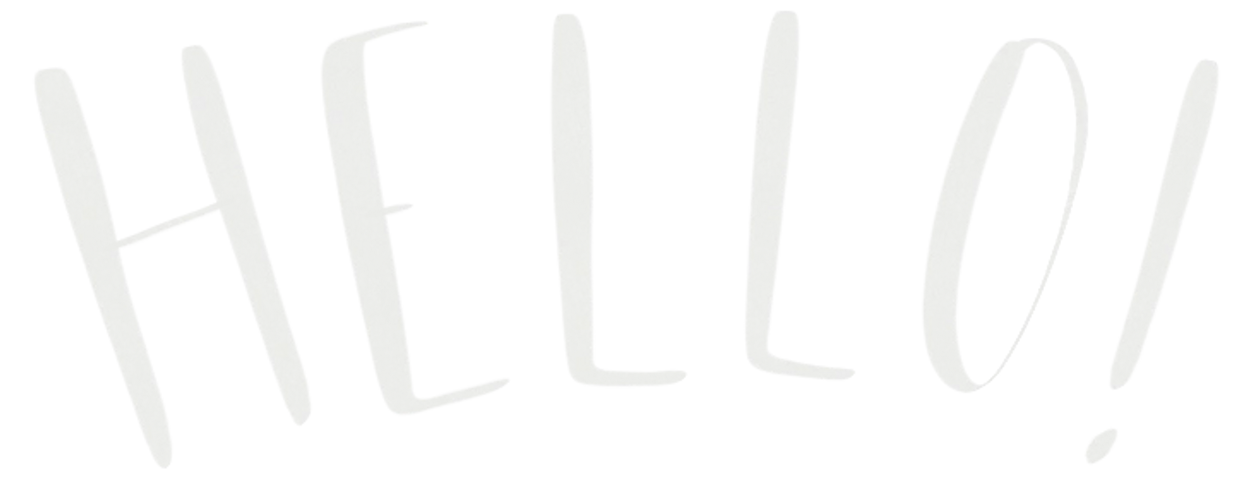 The word 'HELLO!' is written in tall, blocky white letters on a transparent background.