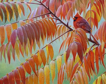 "Cardinal In Sumac" 8"x 10" acrylic