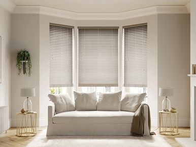 Venetian blinds in a bay window