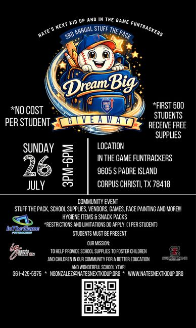 Flyer for the 3rd Annual Dream Big Giveaway event with free supplies for students.