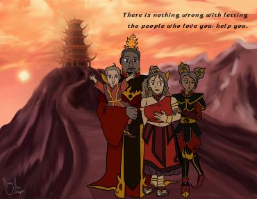 Avatar characters stand united with a sunset and quote about love and help.