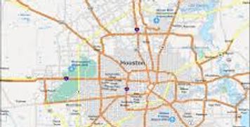 Map showing Houston city with main roads and highways.