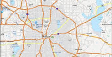 Map showing highways and roads around Dallas, Texas.