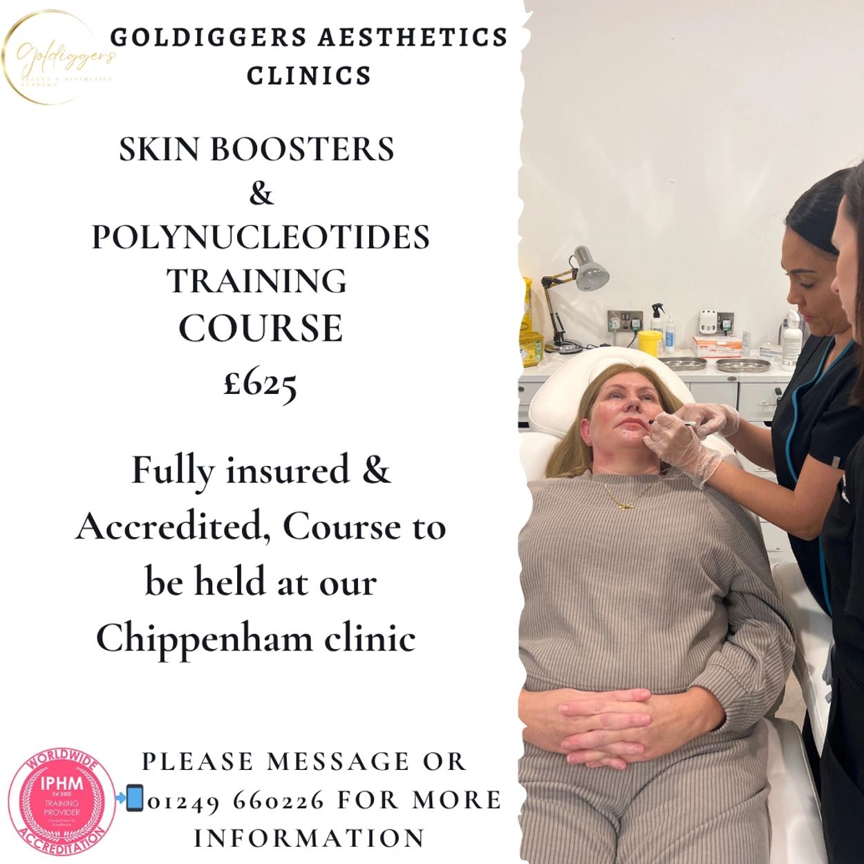 Goldiggers Aesthetics Clinics offers skin boosters and polynucleotides training course for £625 at Chippenham clinic.